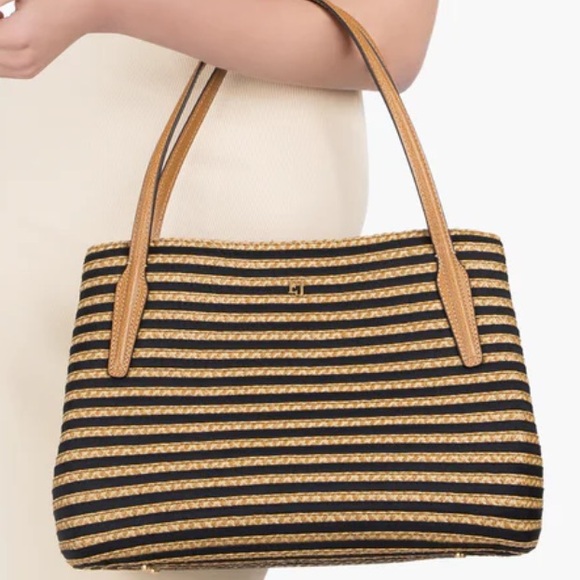 ERIC JAVITZ SQUISHEE ISLA STRAW ZIPPERED BAGBLACK MIX NWT & DUST BAG